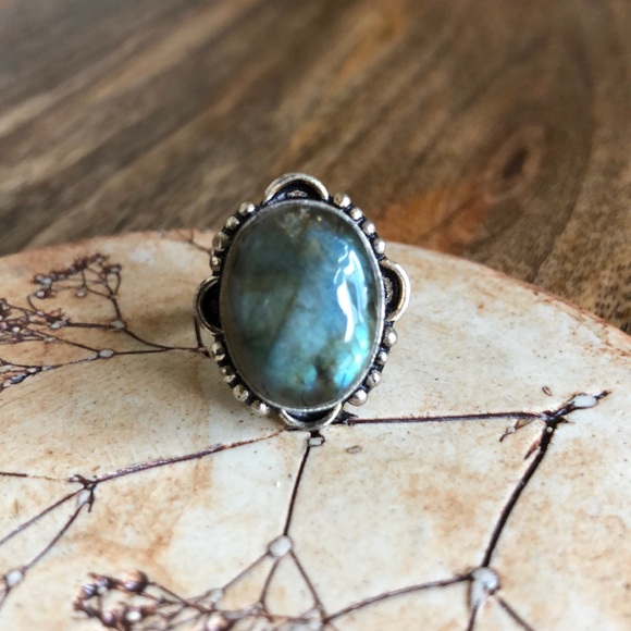 VINTAGE Labradorite Sterling Silver Ring, 5 - Picture 3 of 12